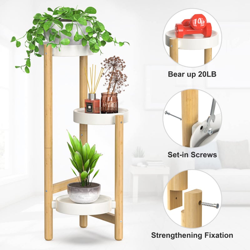 Wisuce Bamboo Plant Stands Indoor, 3 Tier Plant Stand Tall Corner Plant Stand Holder & Plant Display Rack for Outdoor Garden Indoor Home (3 Tier -1) - Image 2